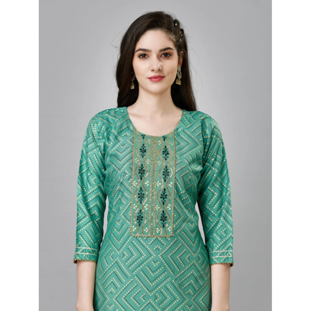 Generic Women's Casual 3-4 th Sleeve Embroidery Rayon Kurti Pant Set (Green) - Noble Nook