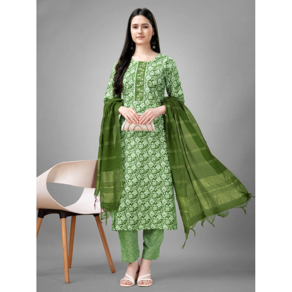 Generic Women's Casual 3-4 th Sleeve Embroidery Rayon Kurti Pant Dupatta Set (Green) - Noble Nook