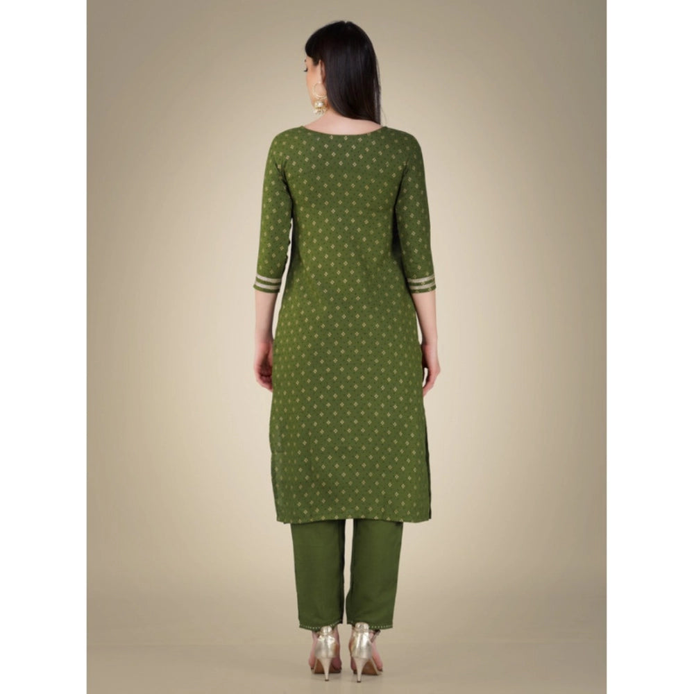 Generic Women's Casual 3-4 th Sleeve Embroidery Cotton Kurti Pant Dupatta Set (Green) - Noble Nook