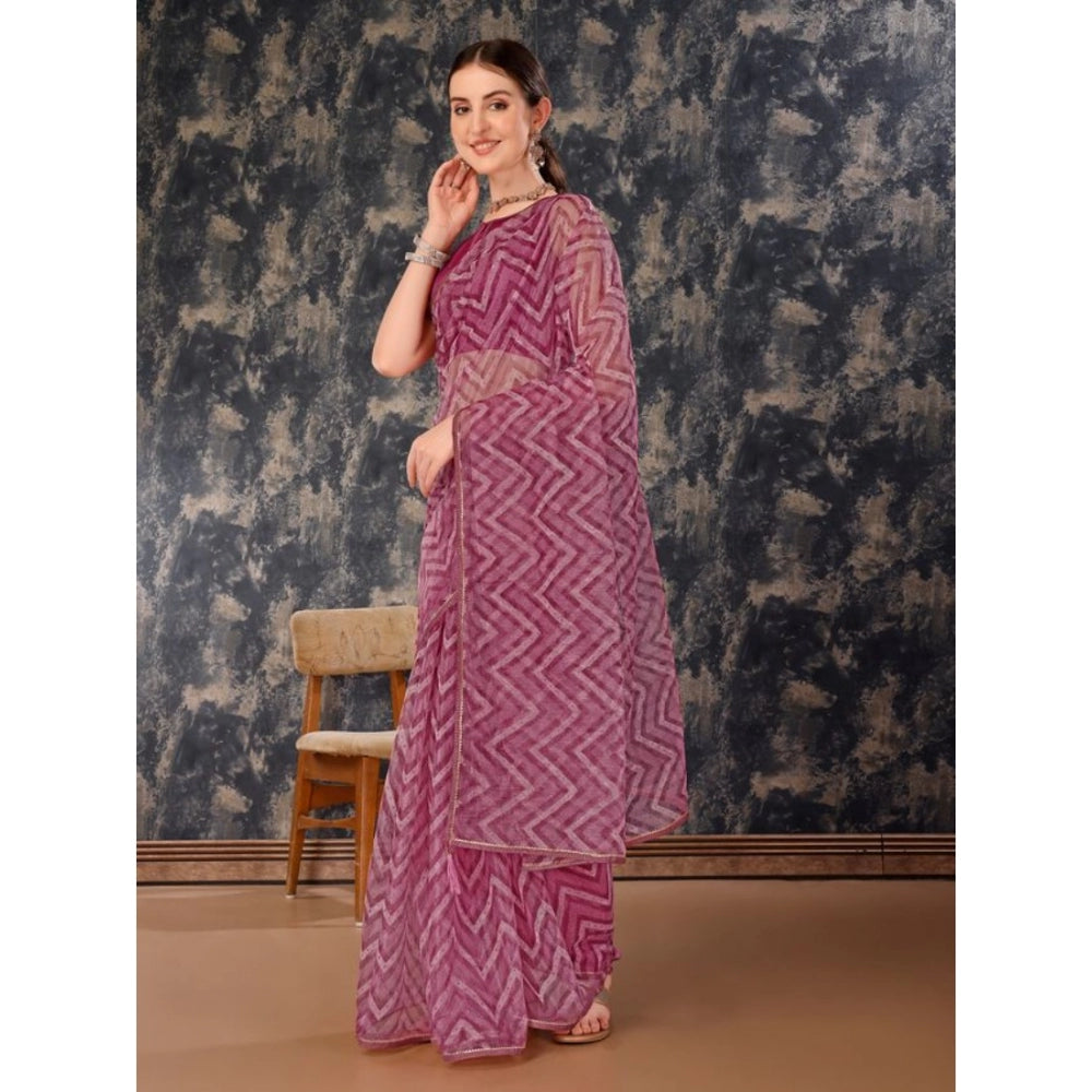 Generic Women's Linen Zig Zag Saree With Unstitched Blouse (Purple, 5-6 Mtrs) - Noble Nook