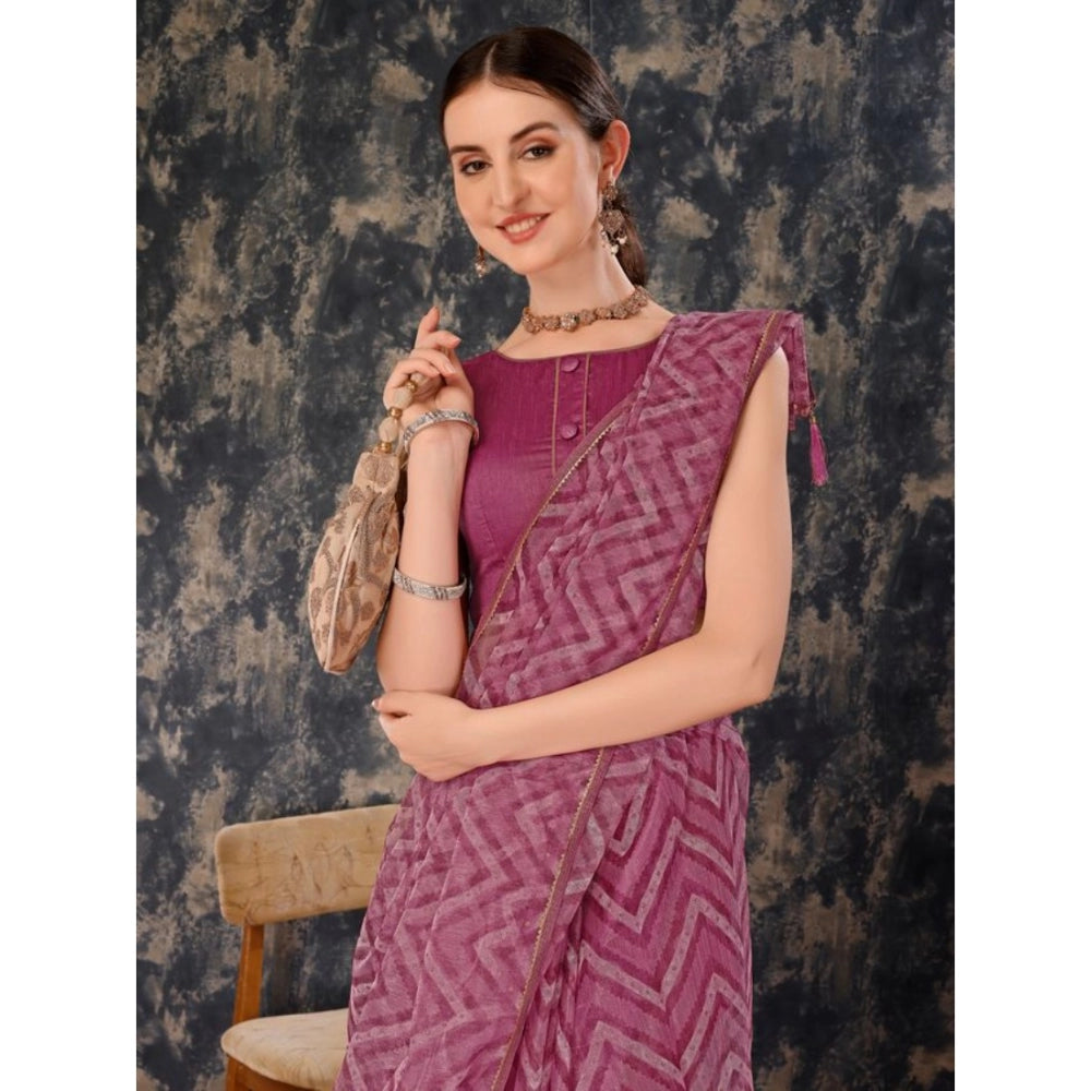 Generic Women's Linen Zig Zag Saree With Unstitched Blouse (Purple, 5-6 Mtrs) - Noble Nook