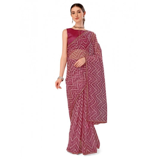 Generic Women's Linen Zig Zag Saree With Unstitched Blouse (Purple, 5-6 Mtrs) - Noble Nook