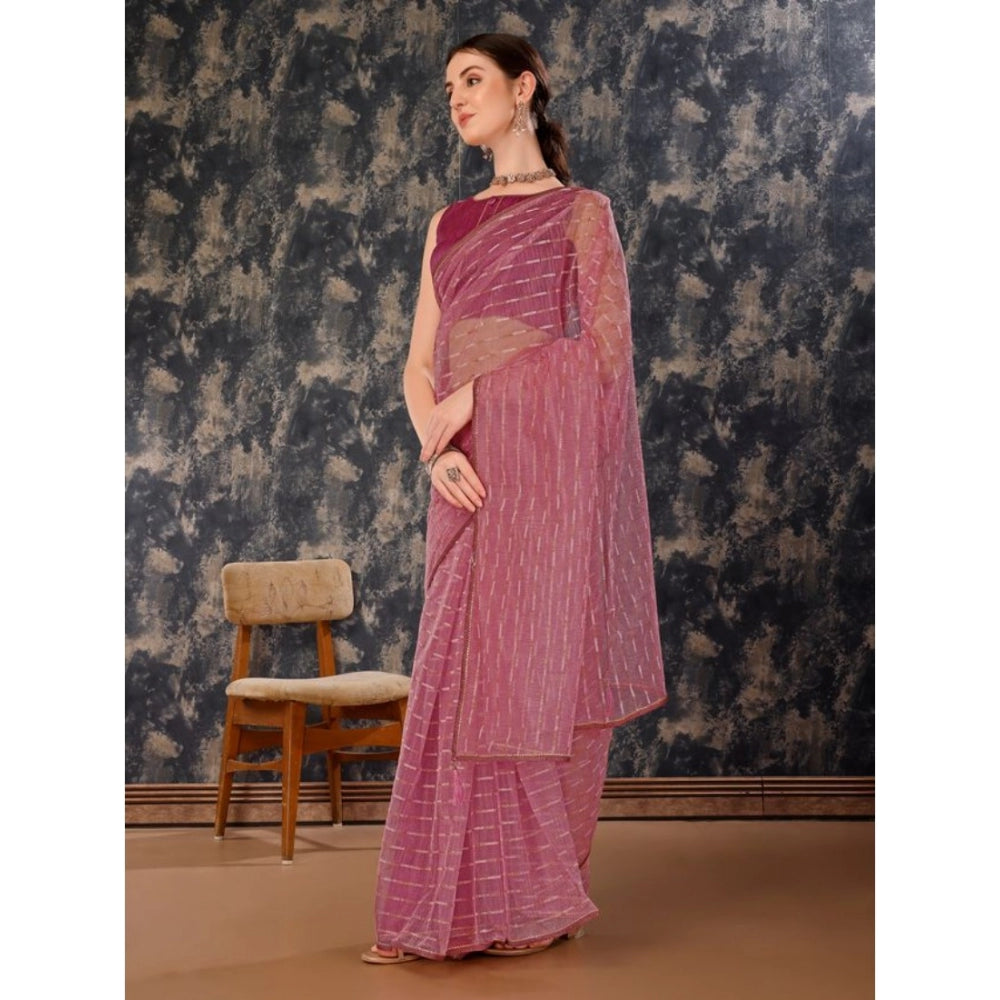 Generic Women's Linen Line Saree With Unstitched Blouse (Purple, 5-6 Mtrs) - Noble Nook