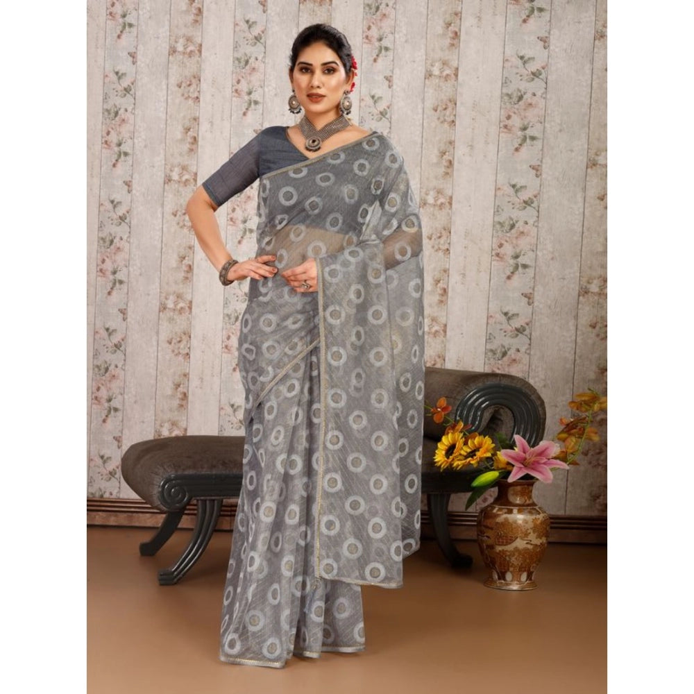 Generic Women's Linen Gola Printed Saree With Unstitched Blouse (Grey, 5-6 Mtrs) - Noble Nook