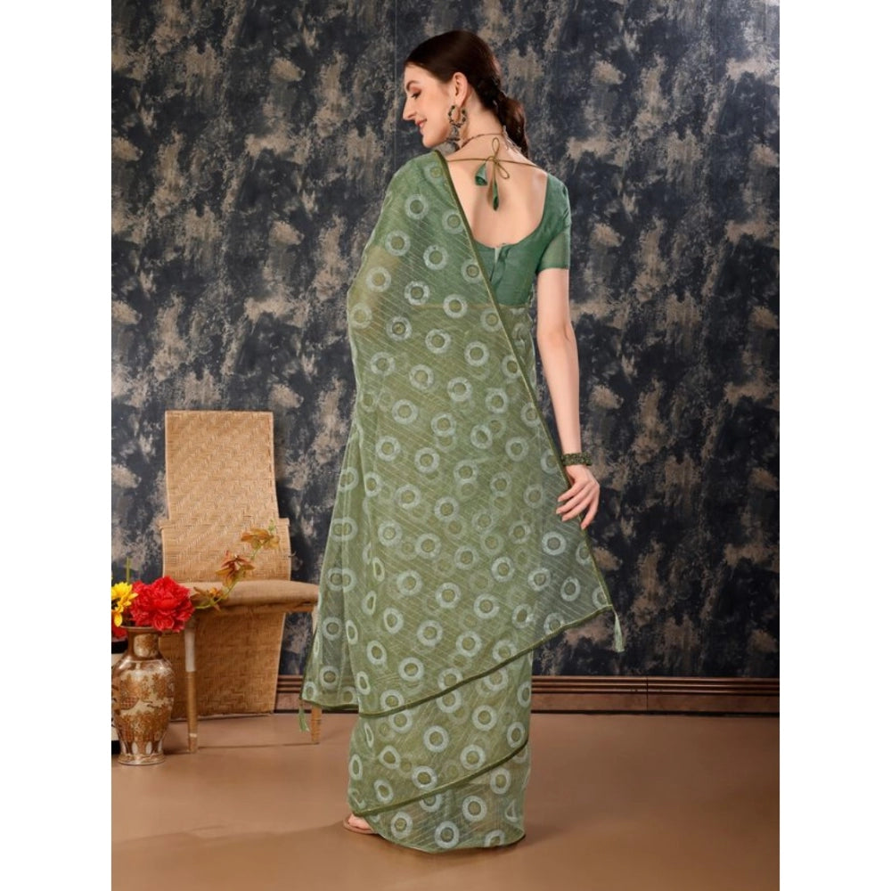 Generic Women's Linen Gola Printed Saree With Unstitched Blouse (Green, 5-6 Mtrs) - Noble Nook