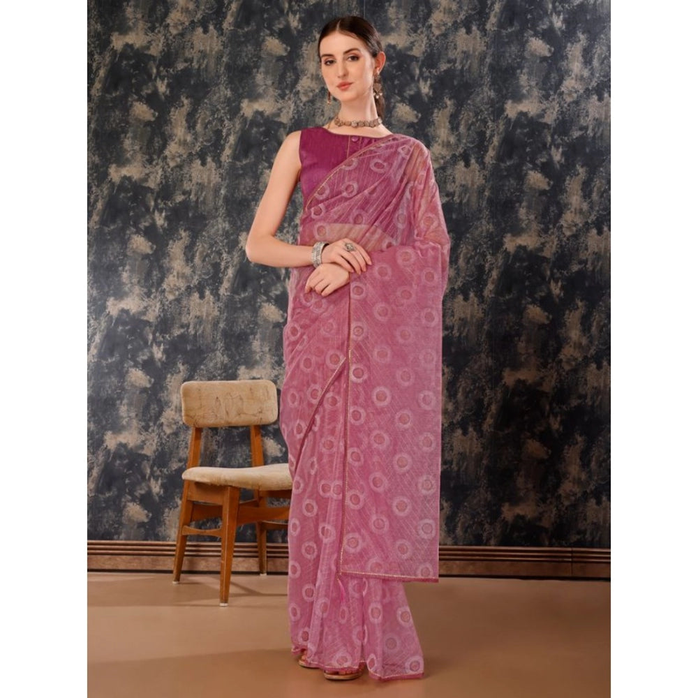 Generic Women's Linen Gola Printed Saree With Unstitched Blouse (Purple, 5-6 Mtrs) - Noble Nook