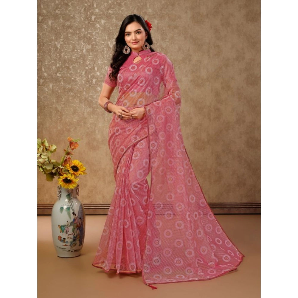 Generic Women's Linen Gola Printed Saree With Unstitched Blouse (Light Pink, 5-6 Mtrs) - Noble Nook