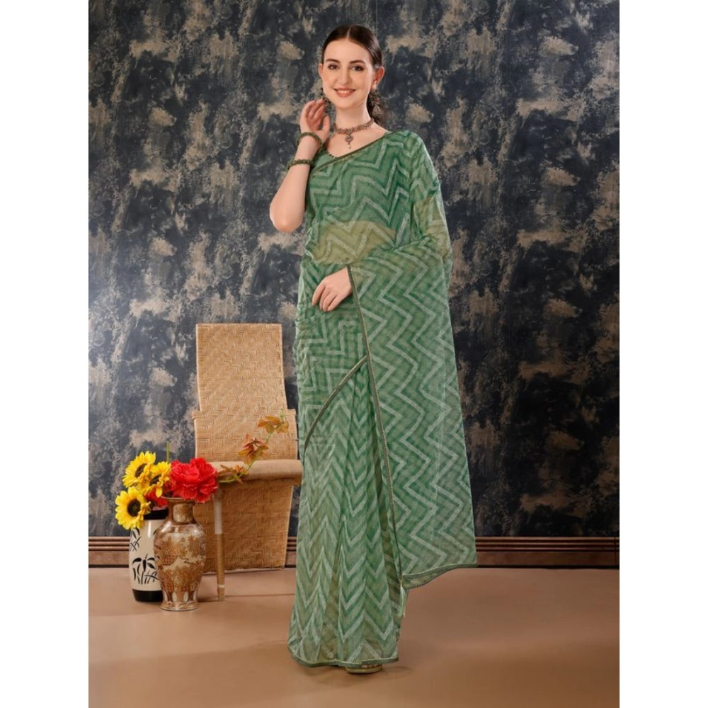 Generic Women's Linen Zig Zag Saree With Unstitched Blouse (Green, 5-6 Mtrs) - Noble Nook