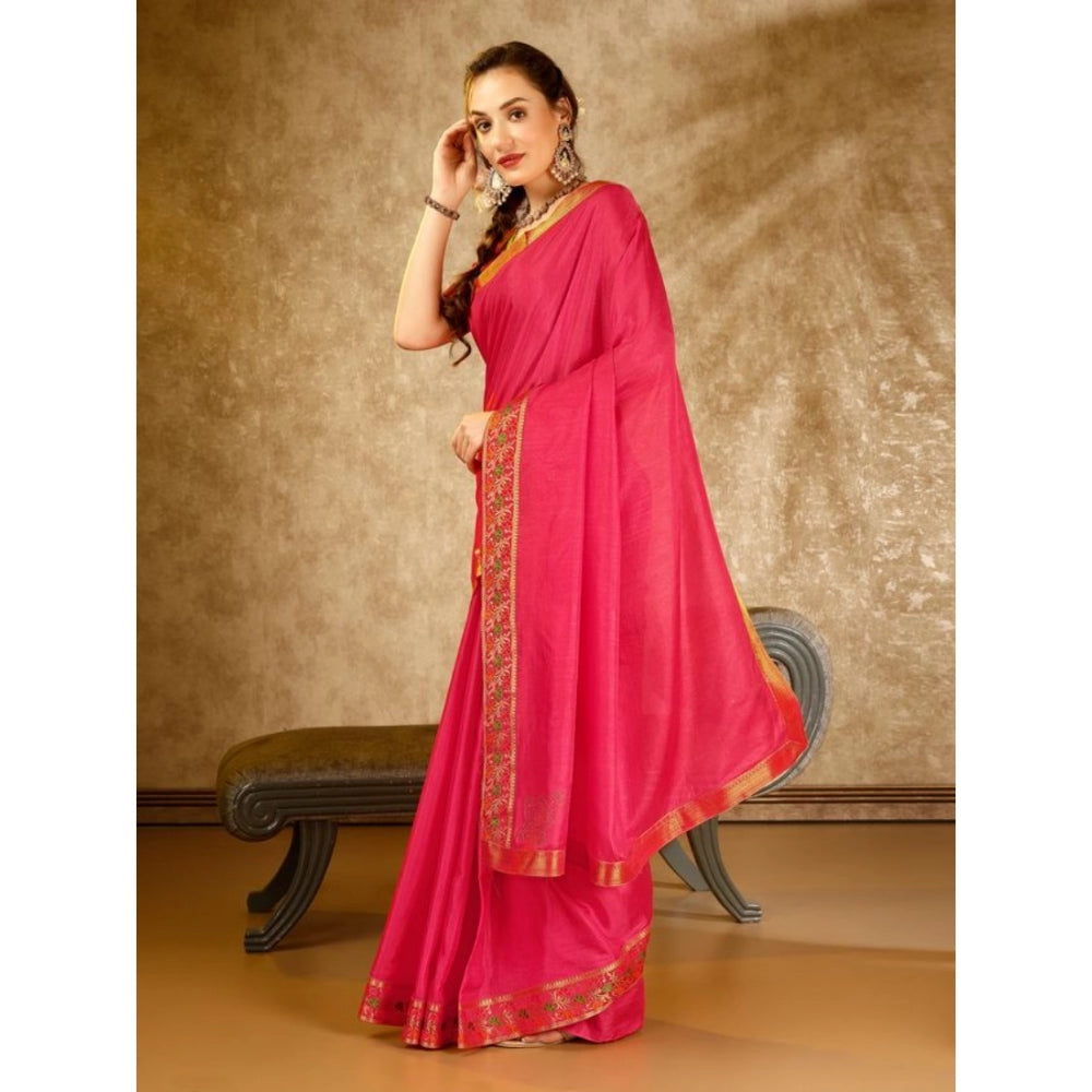 Generic Women's Vichitra Swiroshki Butta Saree With Unstitched Blouse (Pink, 5-6 Mtrs) - Noble Nook