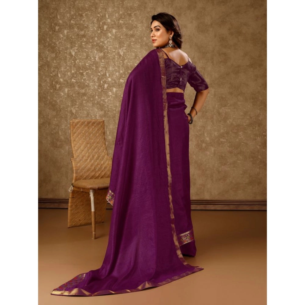 Generic Women's Vichitra Swiroshki Butta Saree With Unstitched Blouse (Wine, 5-6 Mtrs) - Noble Nook