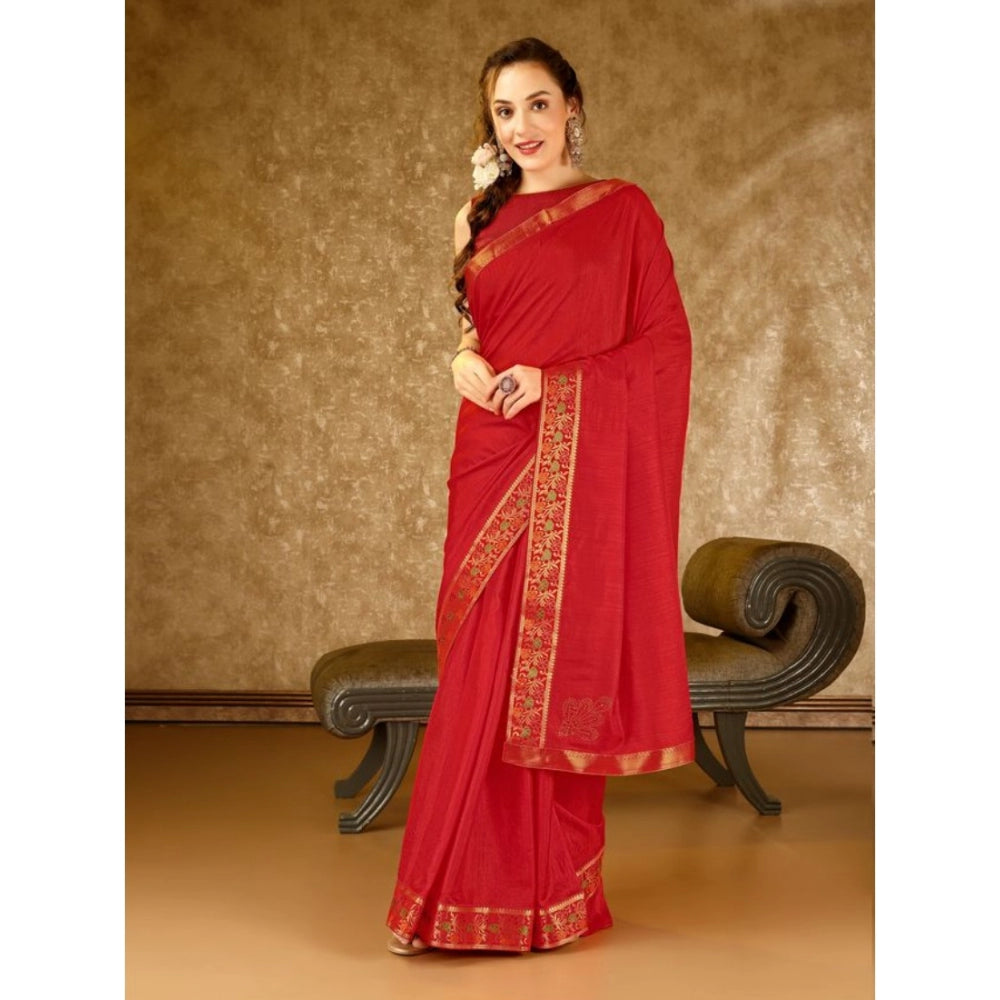 Generic Women's Vichitra Swiroshki Butta Saree With Unstitched Blouse (Red, 5-6 Mtrs) - Noble Nook