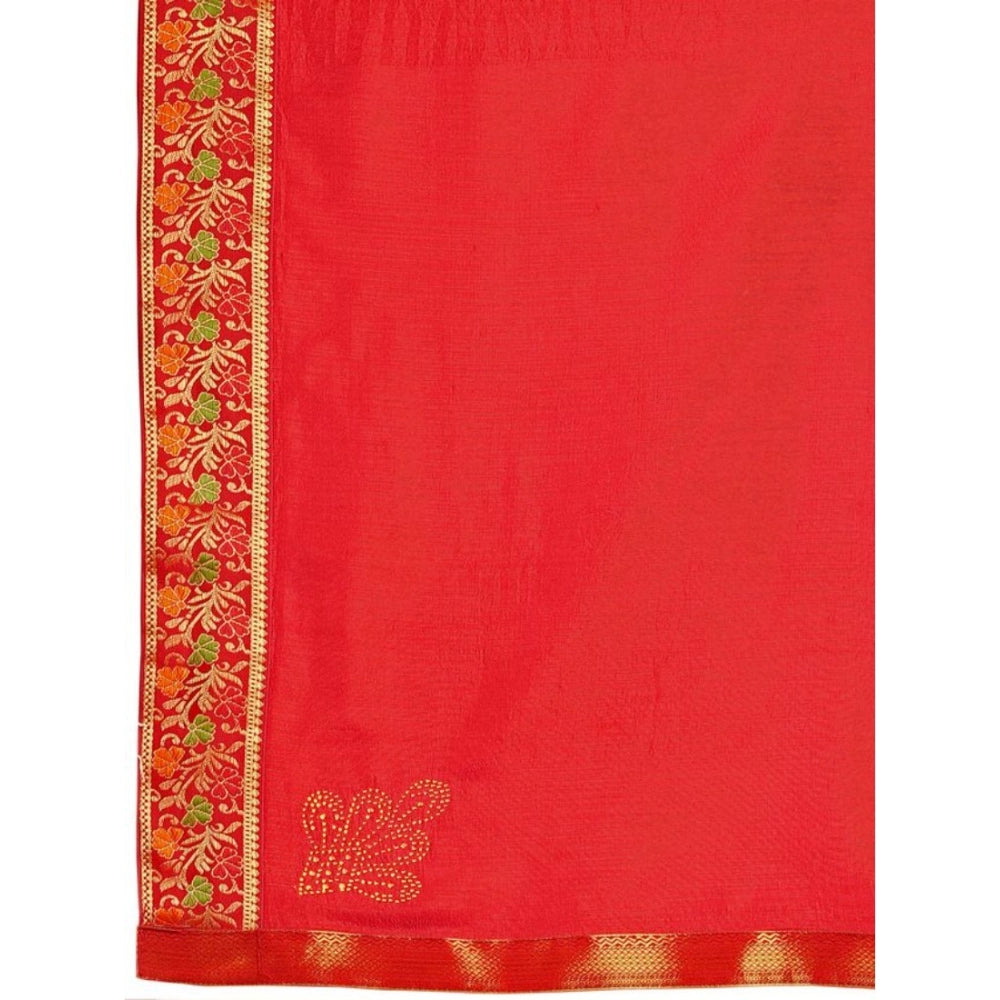 Generic Women's Vichitra Swiroshki Butta Saree With Unstitched Blouse (Red, 5-6 Mtrs) - Noble Nook