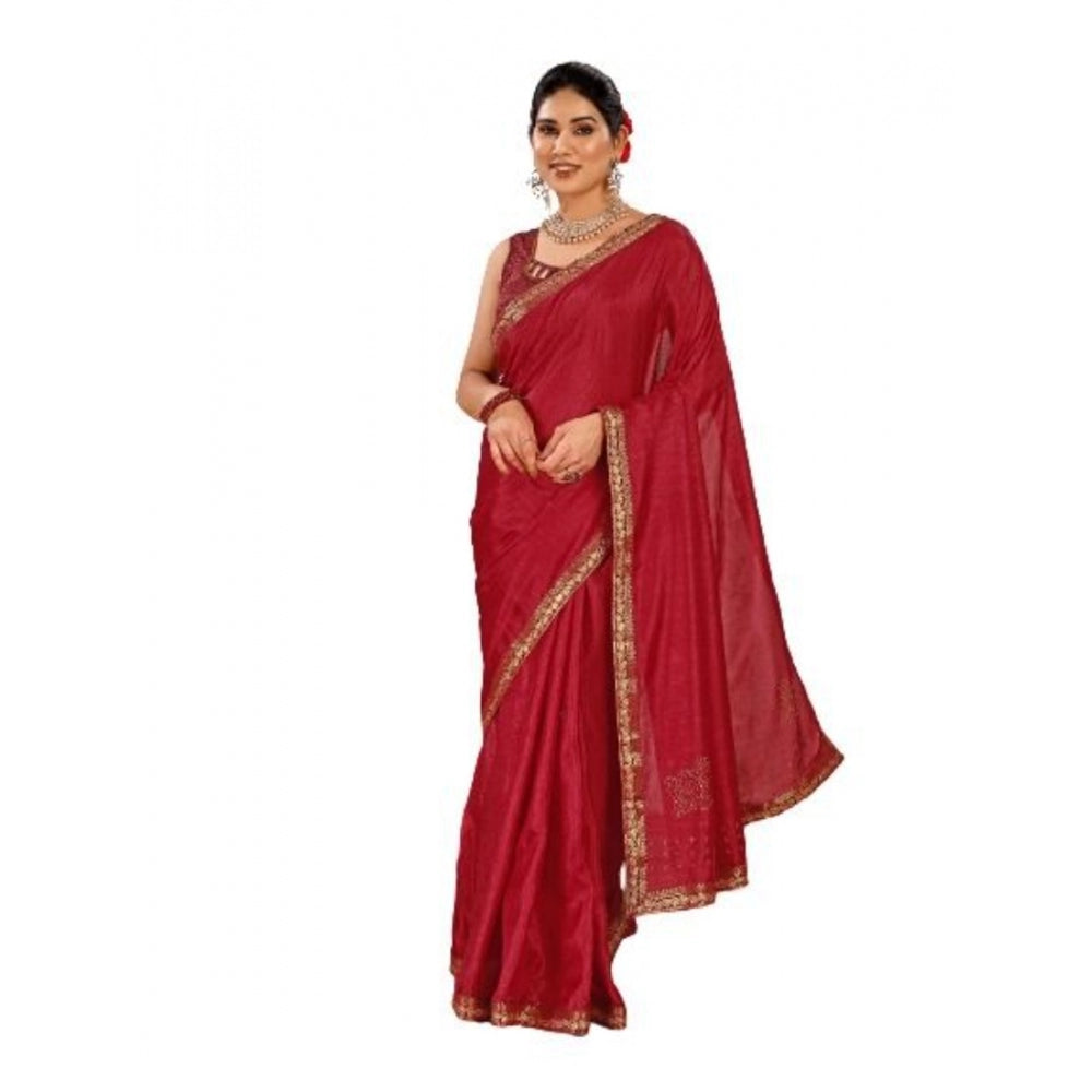 Generic Women's Vichitra Swiroshki Butta Saree With Unstitched Blouse (Maroon, 5-6 Mtrs) - Noble Nook