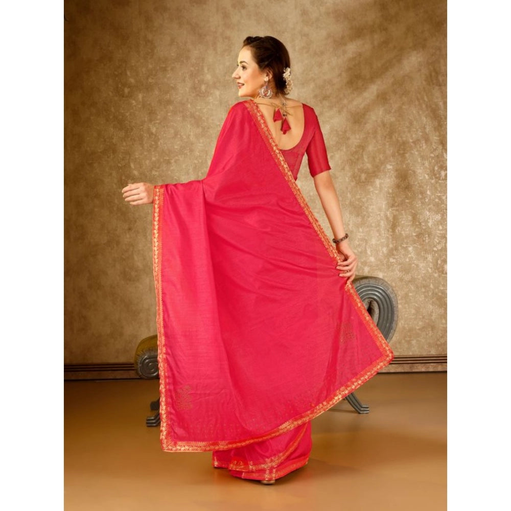 Generic Women's Vichitra Swiroshki Butta Saree With Unstitched Blouse (Pink, 5-6 Mtrs) - Noble Nook