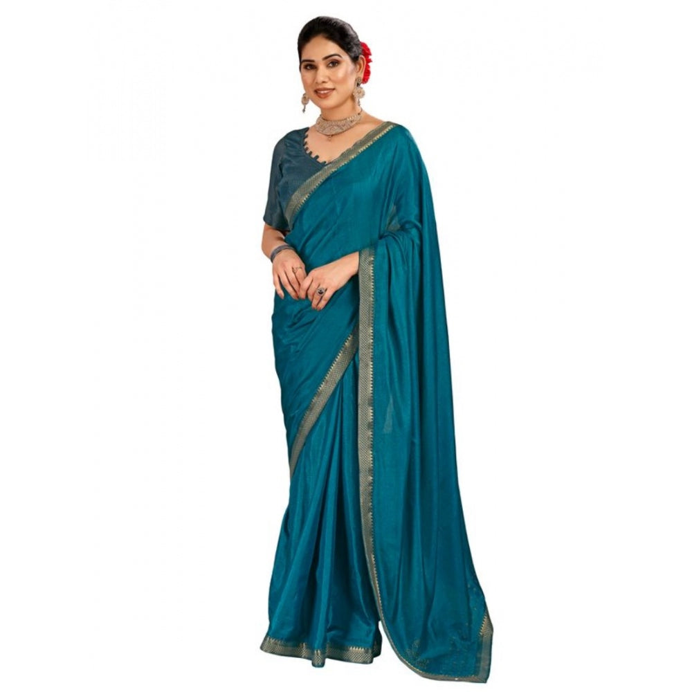 Generic Women's Vichitra Swiroshki Butta Saree With Unstitched Blouse (Blue, 5-6 Mtrs) - Noble Nook