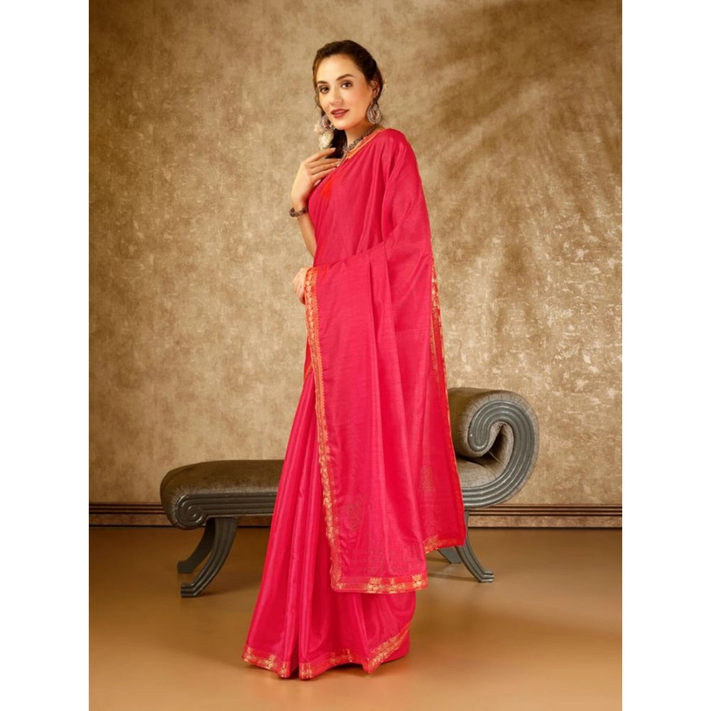 Generic Women's Vichitra Swiroshki Butta Saree With Unstitched Blouse (Pink, 5-6 Mtrs) - Noble Nook