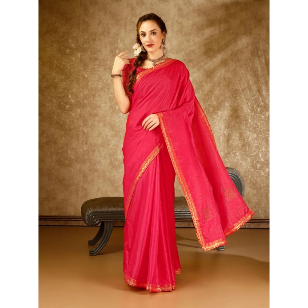 Generic Women's Vichitra Swiroshki Butta Saree With Unstitched Blouse (Pink, 5-6 Mtrs) - Noble Nook