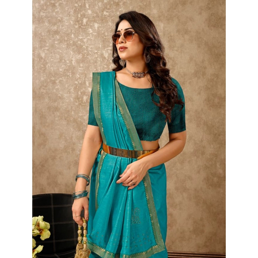 Generic Women's Vichitra Swiroshki Butta Saree With Unstitched Blouse (Teal Blue, 5-6 Mtrs) - Noble Nook