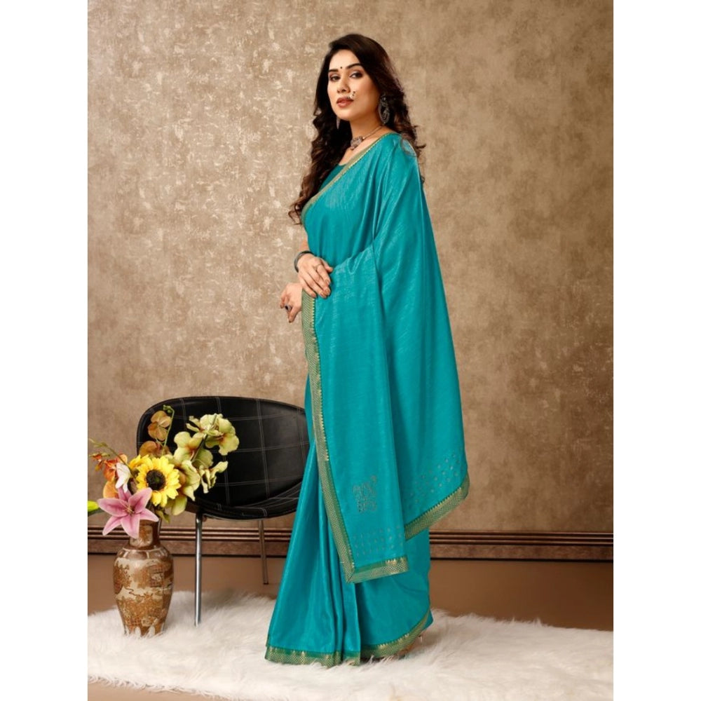 Generic Women's Vichitra Swiroshki Butta Saree With Unstitched Blouse (Teal Blue, 5-6 Mtrs) - Noble Nook