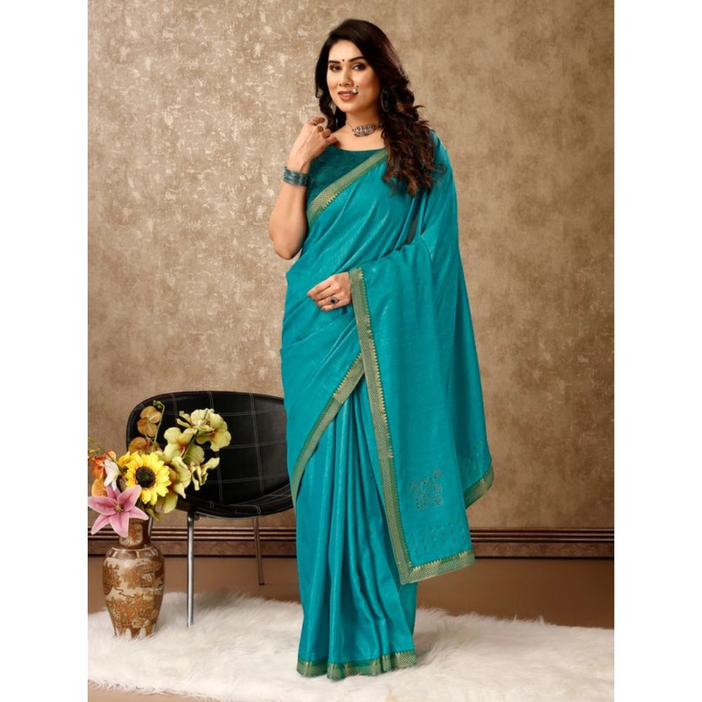 Generic Women's Vichitra Swiroshki Butta Saree With Unstitched Blouse (Teal Blue, 5-6 Mtrs) - Noble Nook