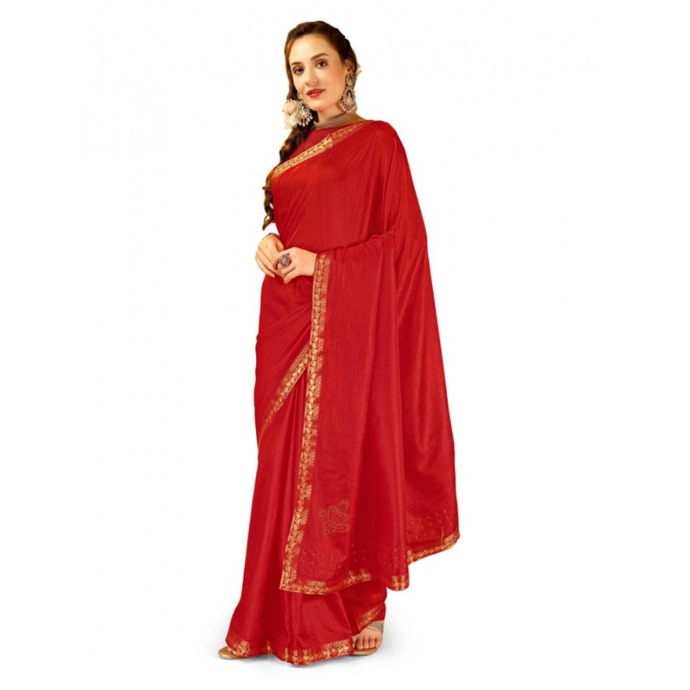 Generic Women's Vichitra Printed Saree With Unstitched Blouse (Red, 5-6 Mtrs) - Noble Nook