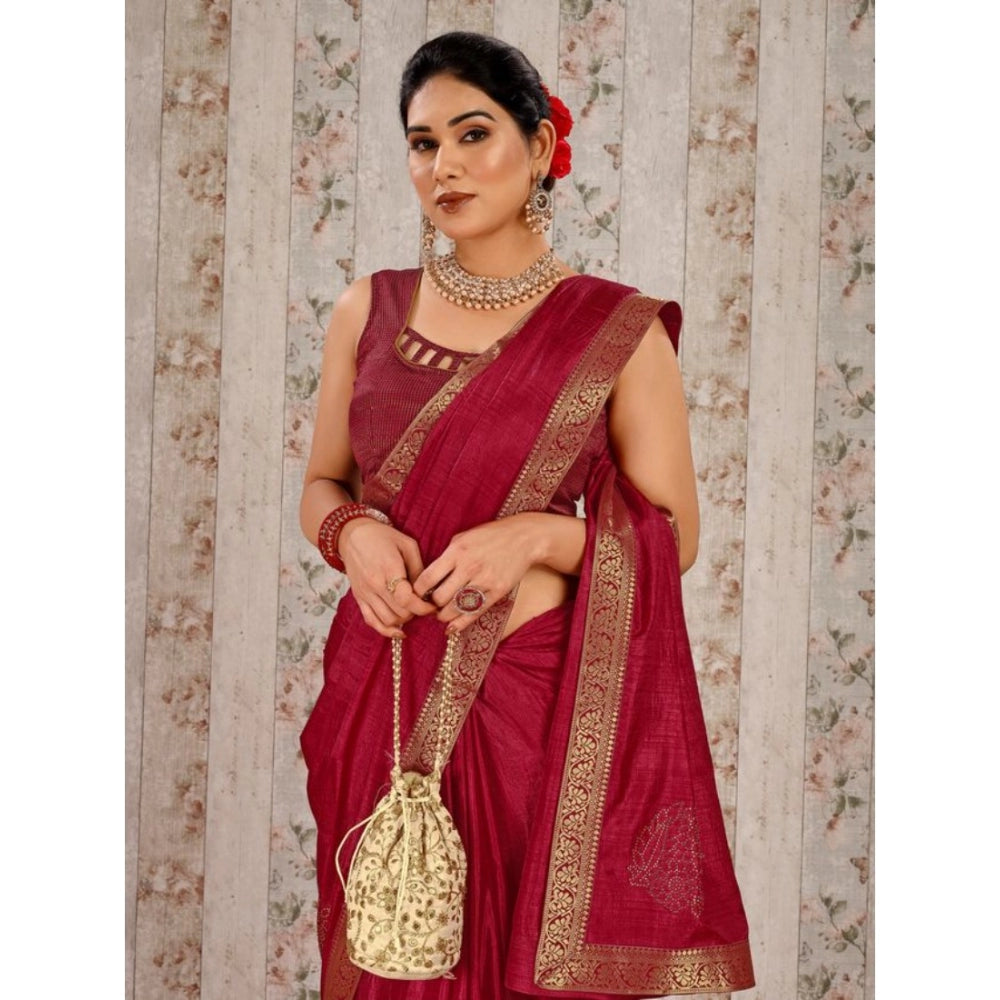 Generic Women's Vichitra Swiroshki Butta Saree With Unstitched Blouse (Maroon, 5-6 Mtrs) - Noble Nook