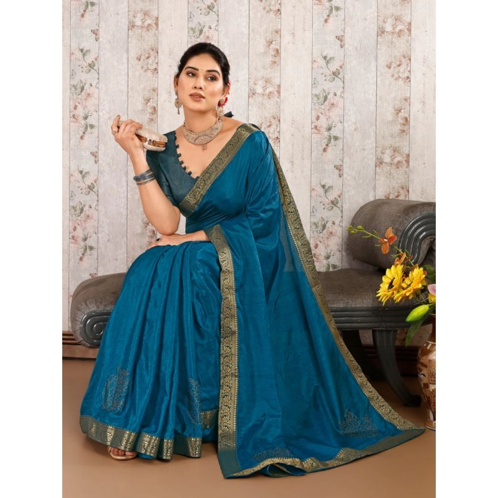 Generic Women's Vichitra Swiroshki Butta Saree With Unstitched Blouse (Blue, 5-6 Mtrs) - Noble Nook