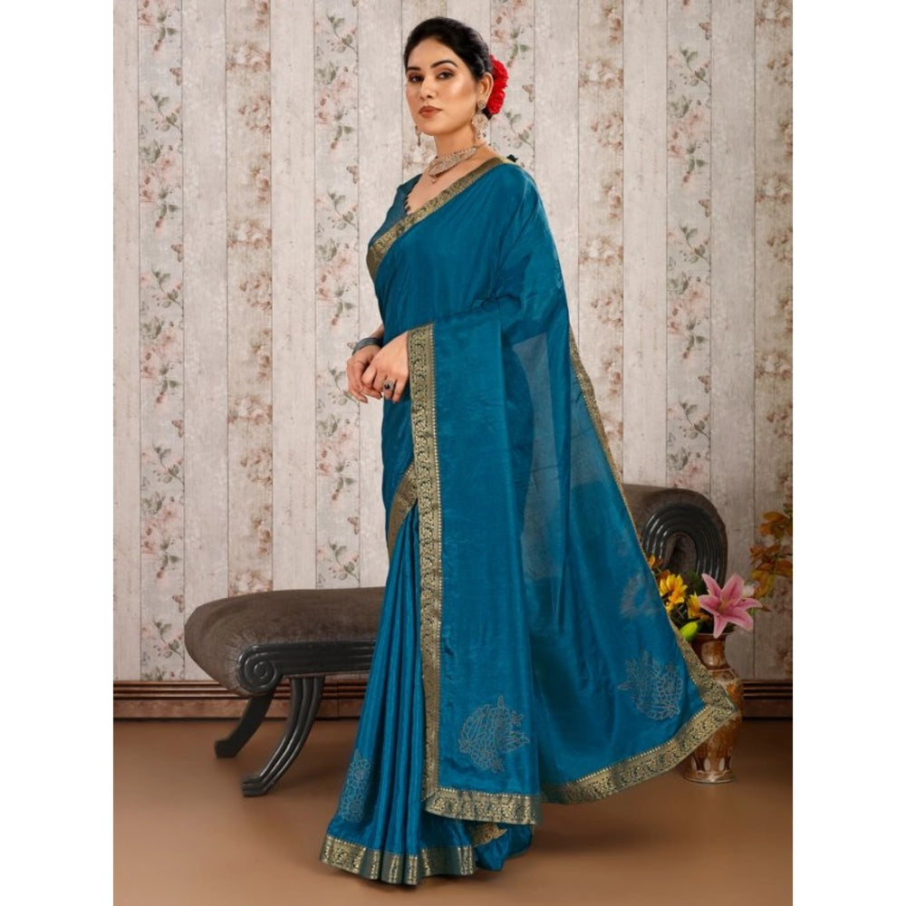 Generic Women's Vichitra Swiroshki Butta Saree With Unstitched Blouse (Blue, 5-6 Mtrs) - Noble Nook