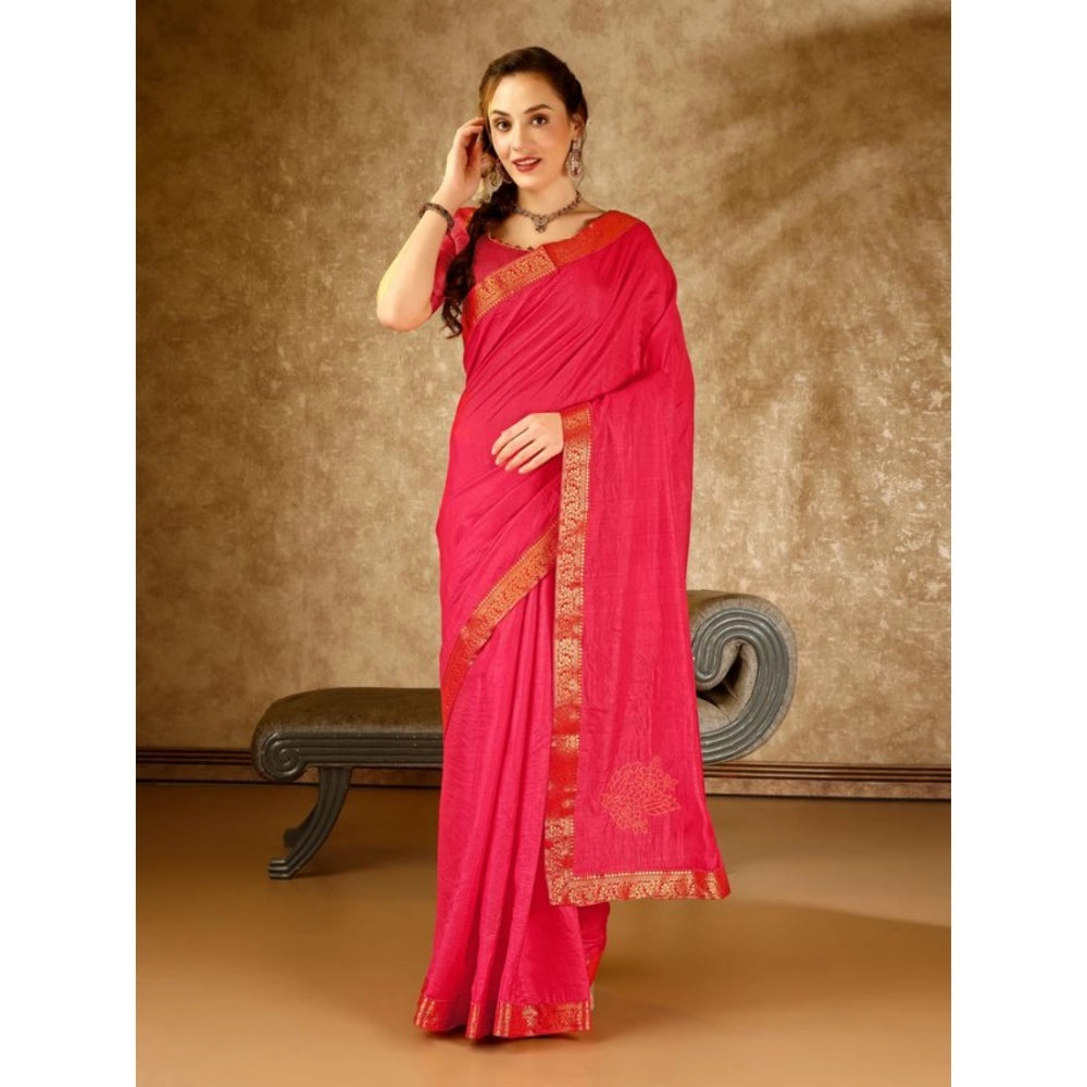 Generic Women's Vichitra Swiroshki Butta Saree With Unstitched Blouse (Pink, 5-6 Mtrs) - Noble Nook