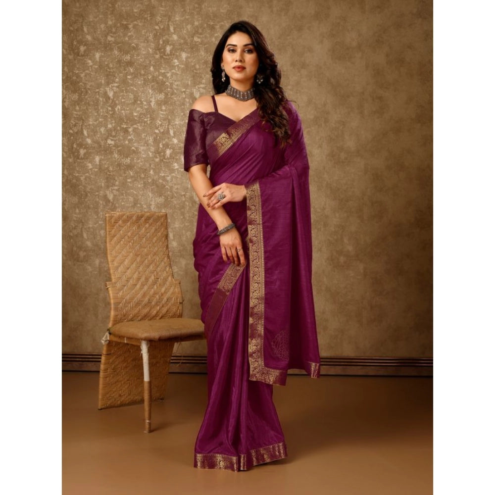 Generic Women's Vichitra Swiroshki Butta Saree With Unstitched Blouse (Wine, 5-6 Mtrs) - Noble Nook