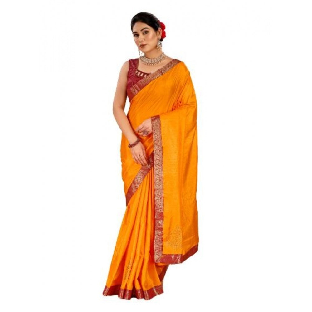 Generic Women's Vichitra Swiroshki Butta Saree With Unstitched Blouse (Yellow, 5-6 Mtrs) - Noble Nook