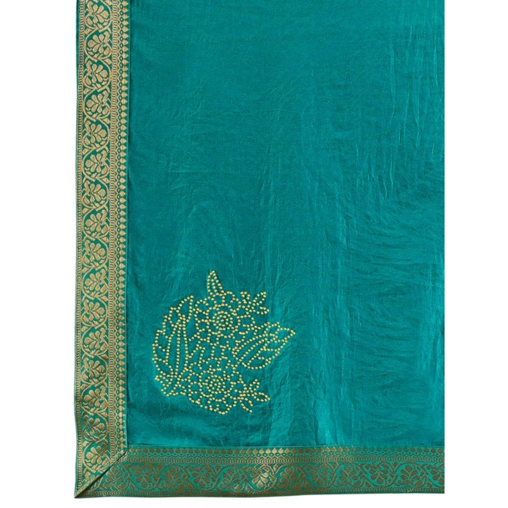 Generic Women's Vichitra Swiroshki Butta Saree With Unstitched Blouse (Teal Blue, 5-6 Mtrs) - Noble Nook