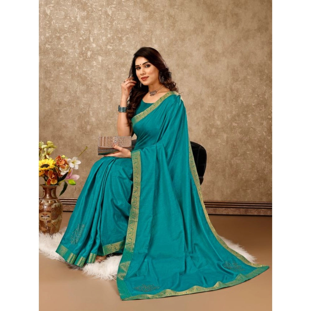 Generic Women's Vichitra Swiroshki Butta Saree With Unstitched Blouse (Teal Blue, 5-6 Mtrs) - Noble Nook