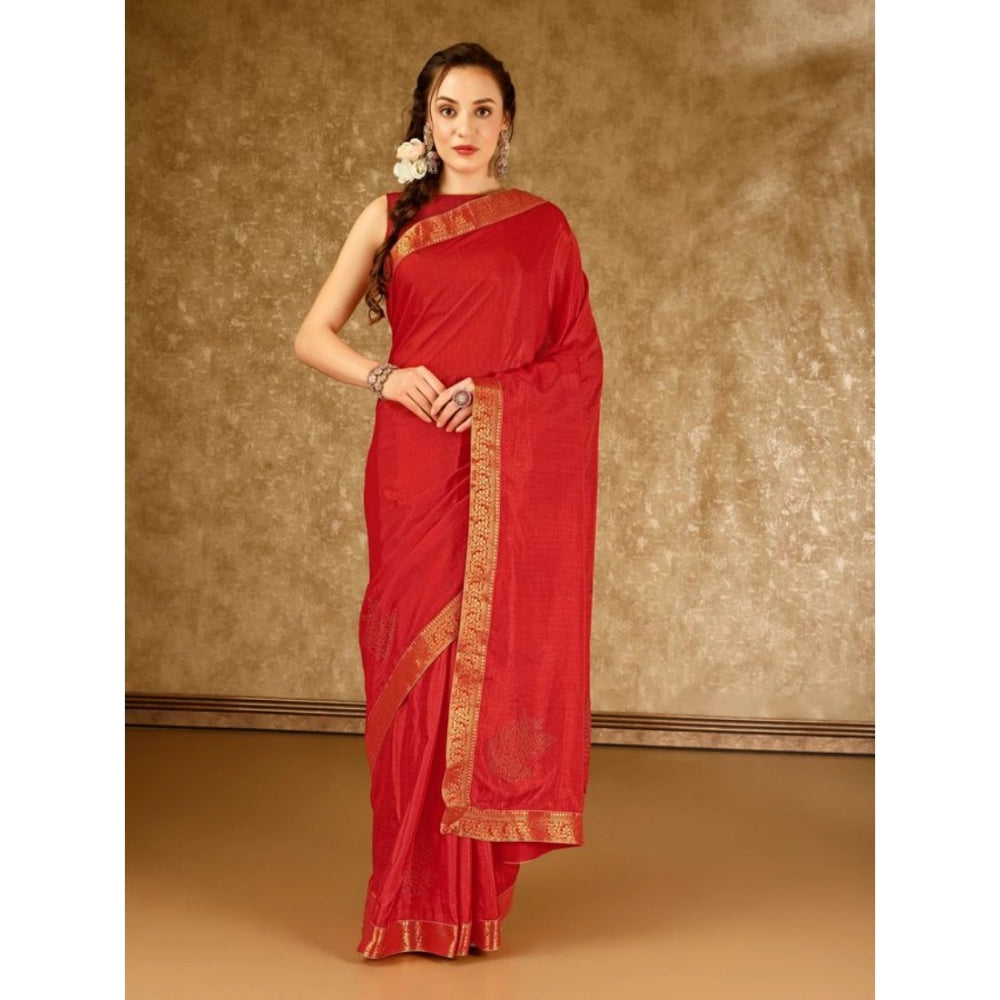 Generic Women's Vichitra Swiroshki Butta Saree With Unstitched Blouse (Red, 5-6 Mtrs) - Noble Nook