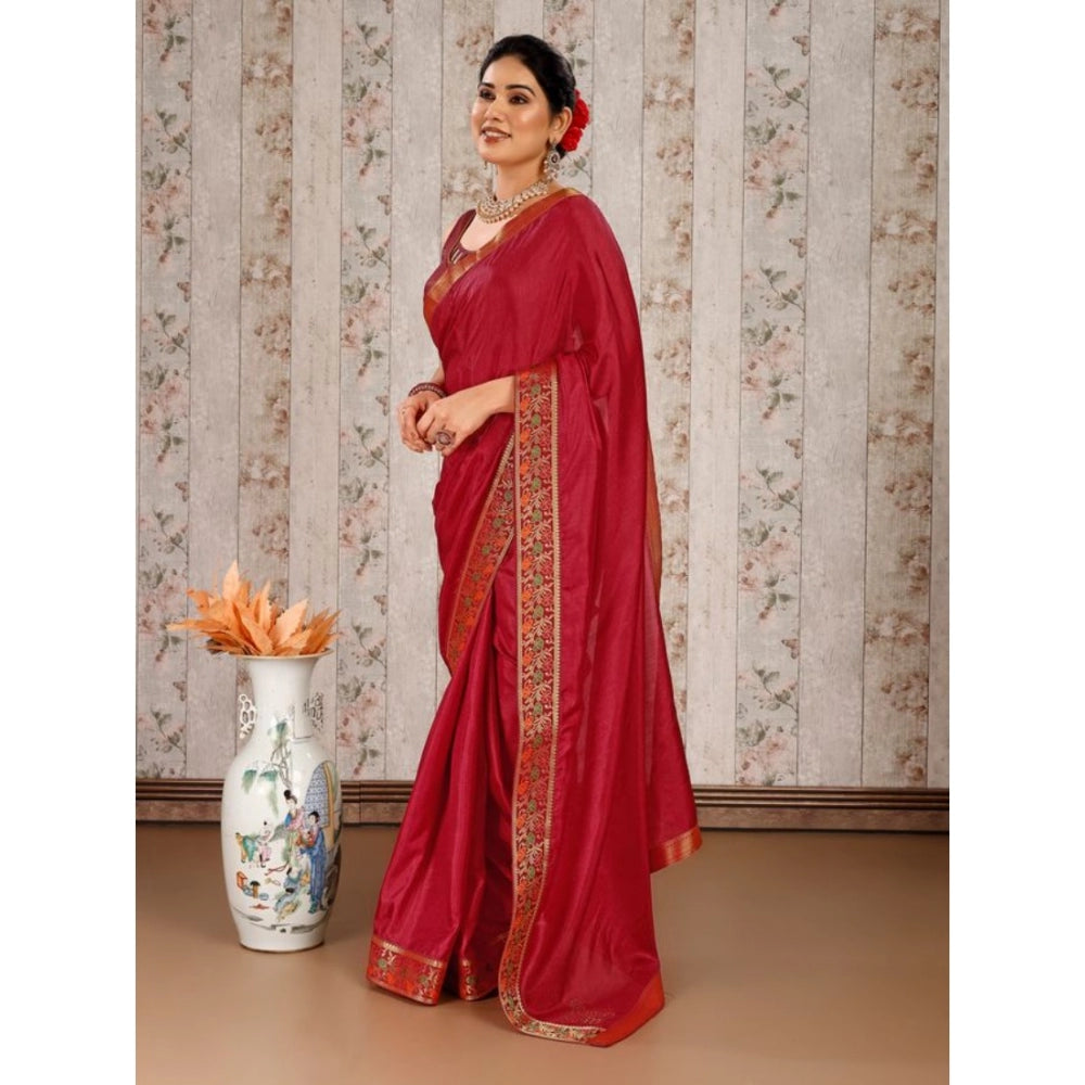 Generic Women's Vichitra Swiroshki Butta Saree With Unstitched Blouse (Maroon, 5-6 Mtrs) - Noble Nook