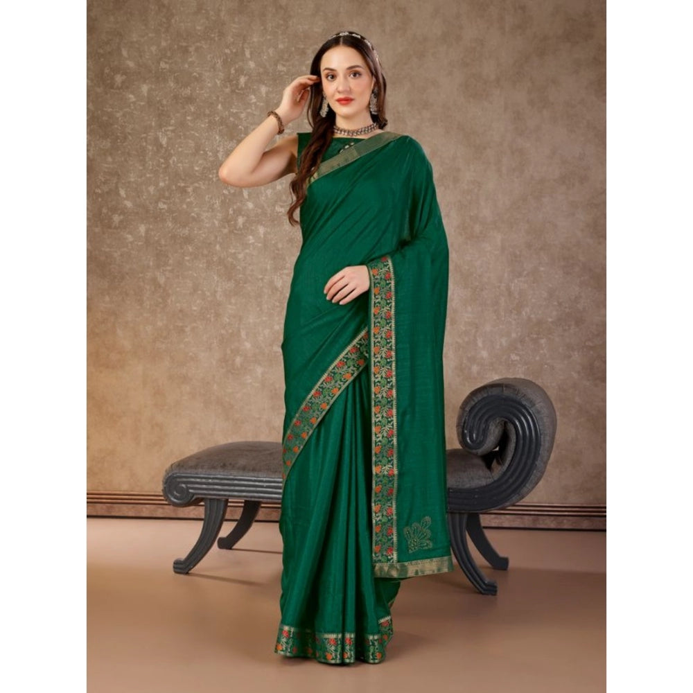 Generic Women's Vichitra Swiroshki Butta Saree With Unstitched Blouse (Green, 5-6 Mtrs) - Noble Nook