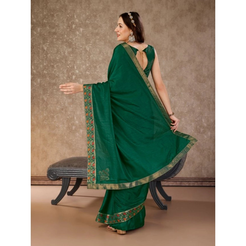 Generic Women's Vichitra Swiroshki Butta Saree With Unstitched Blouse (Green, 5-6 Mtrs) - Noble Nook