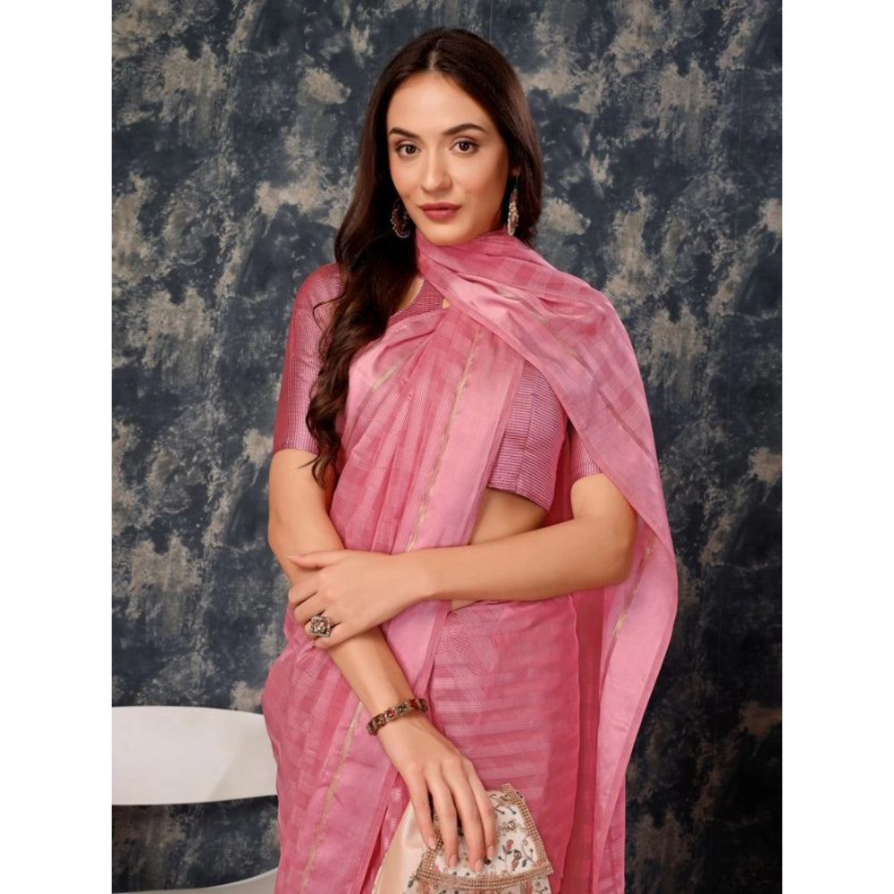 Generic Women's Chiffon Fabric Line Saree With Unstitched Blouse (Pink, 5-6 Mtrs) - Noble Nook