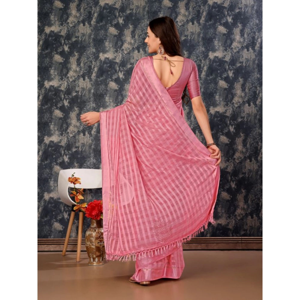 Generic Women's Chiffon Fabric Line Saree With Unstitched Blouse (Pink, 5-6 Mtrs) - Noble Nook