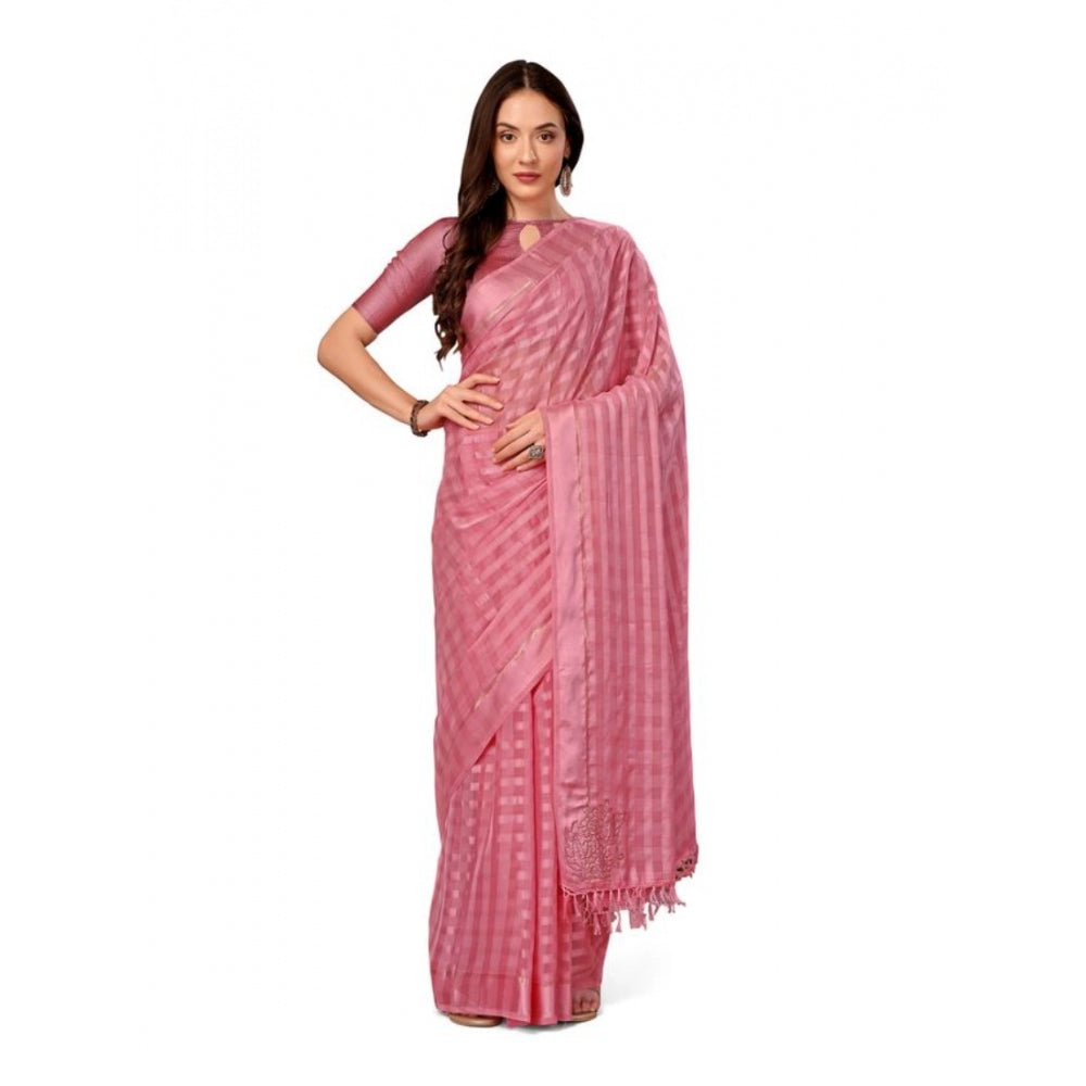 Generic Women's Chiffon Fabric Line Saree With Unstitched Blouse (Pink, 5-6 Mtrs) - Noble Nook