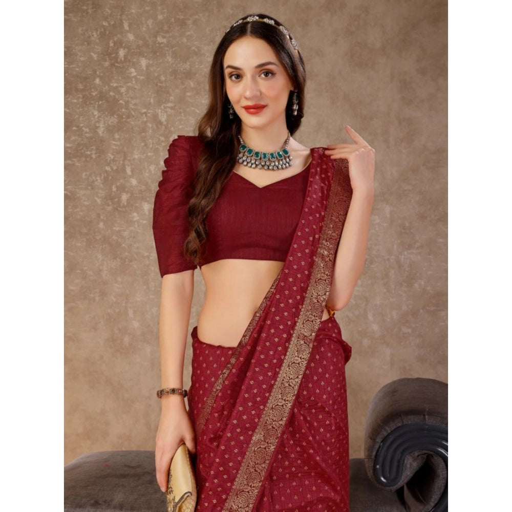 Generic Women's Vichitra Bandhani Saree With Unstitched Blouse (Maroon, 5-6 Mtrs) - Noble Nook