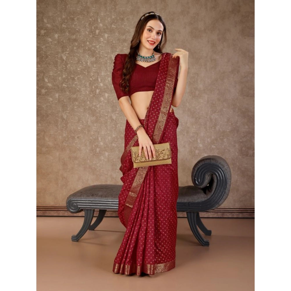 Generic Women's Vichitra Bandhani Saree With Unstitched Blouse (Maroon, 5-6 Mtrs) - Noble Nook