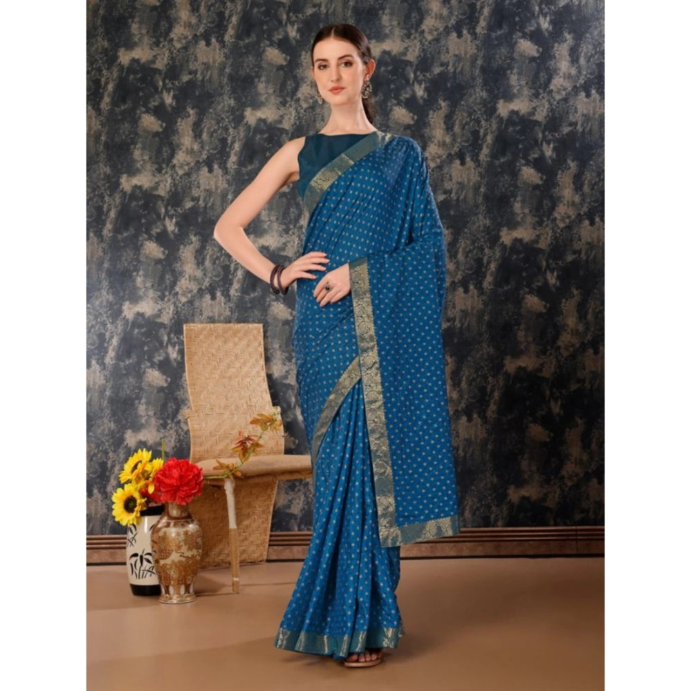 Generic Women's Vichitra Bandhani Saree With Unstitched Blouse (Blue, 5-6 Mtrs) - Noble Nook