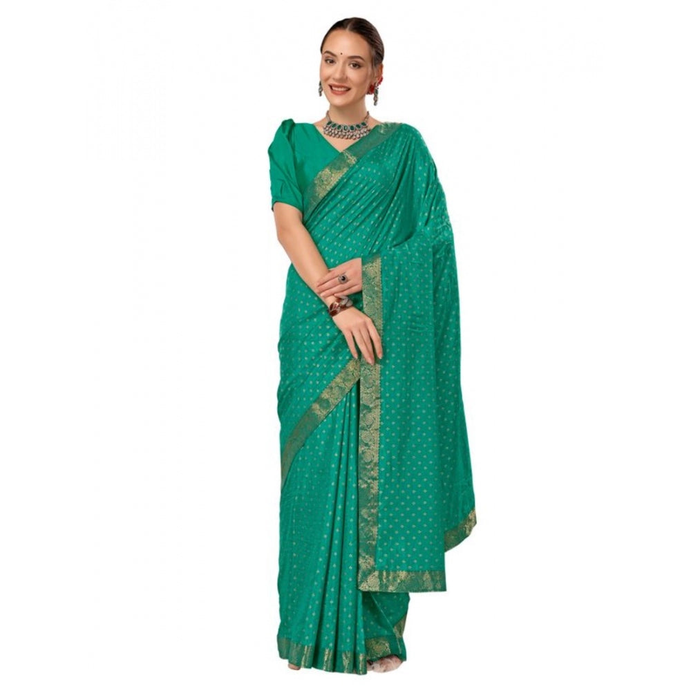 Generic Women's Vichitra Bandhani Saree With Unstitched Blouse (Rama Green, 5-6 Mtrs) - Noble Nook