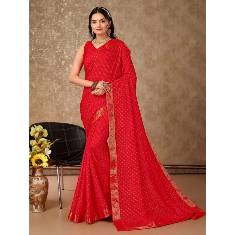 Generic Women's Vichitra Bandhani Saree With Unstitched Blouse (Red, 5-6 Mtrs) - Noble Nook