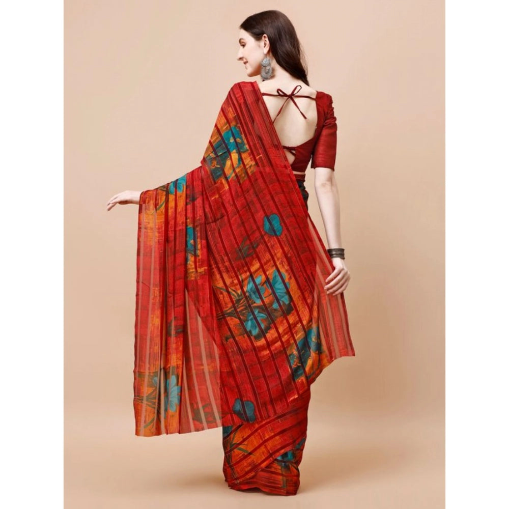 Generic Women's Georgette Floral Printed Saree With Unstitched Blouse (Maroon, 5-6 Mtrs) - Noble Nook