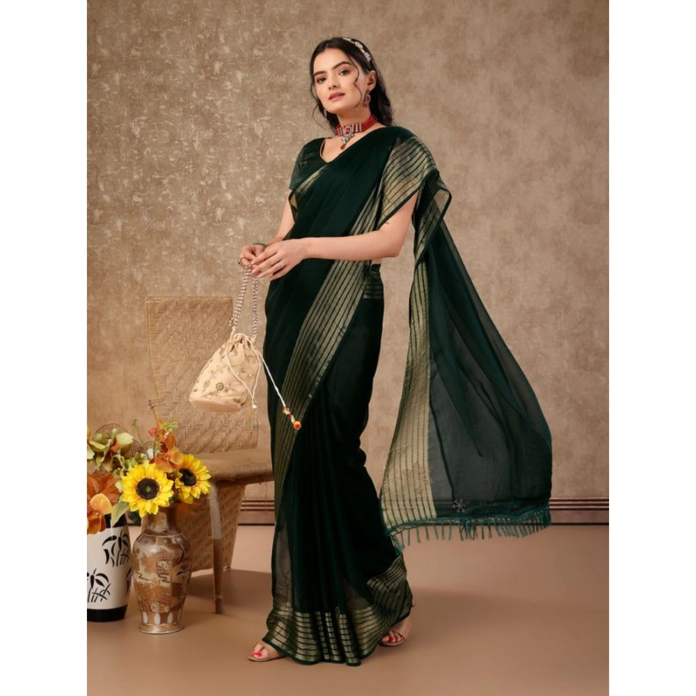 Generic Women's Chiffon Fabric Plain Saree With Unstitched Blouse (Green, 5-6 Mtrs) - Noble Nook