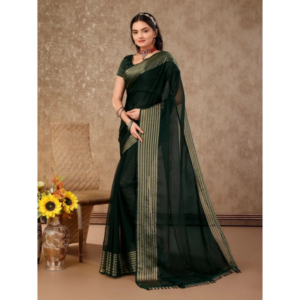 Generic Women's Chiffon Fabric Plain Saree With Unstitched Blouse (Green, 5-6 Mtrs) - Noble Nook