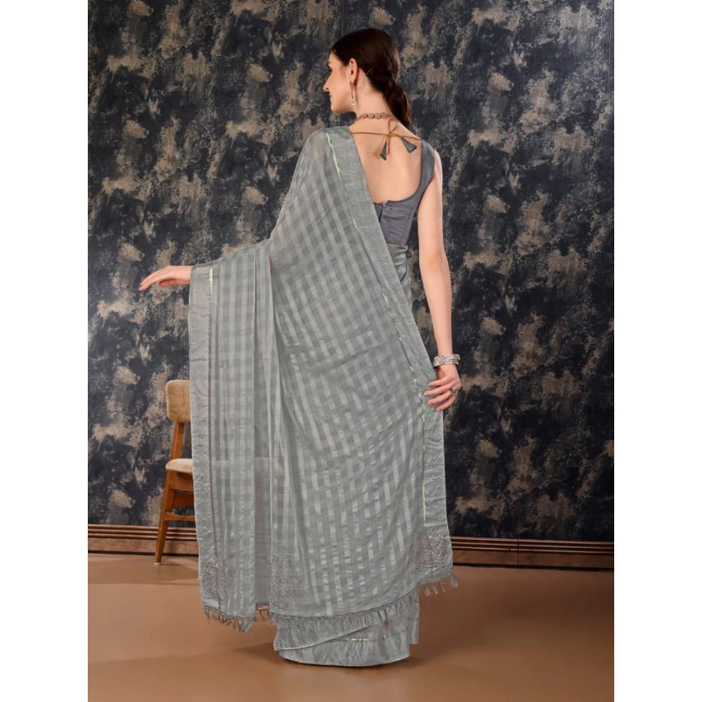 Generic Women's Chiffon Fabric Line Saree With Unstitched Blouse (Grey, 5-6 Mtrs) - Noble Nook