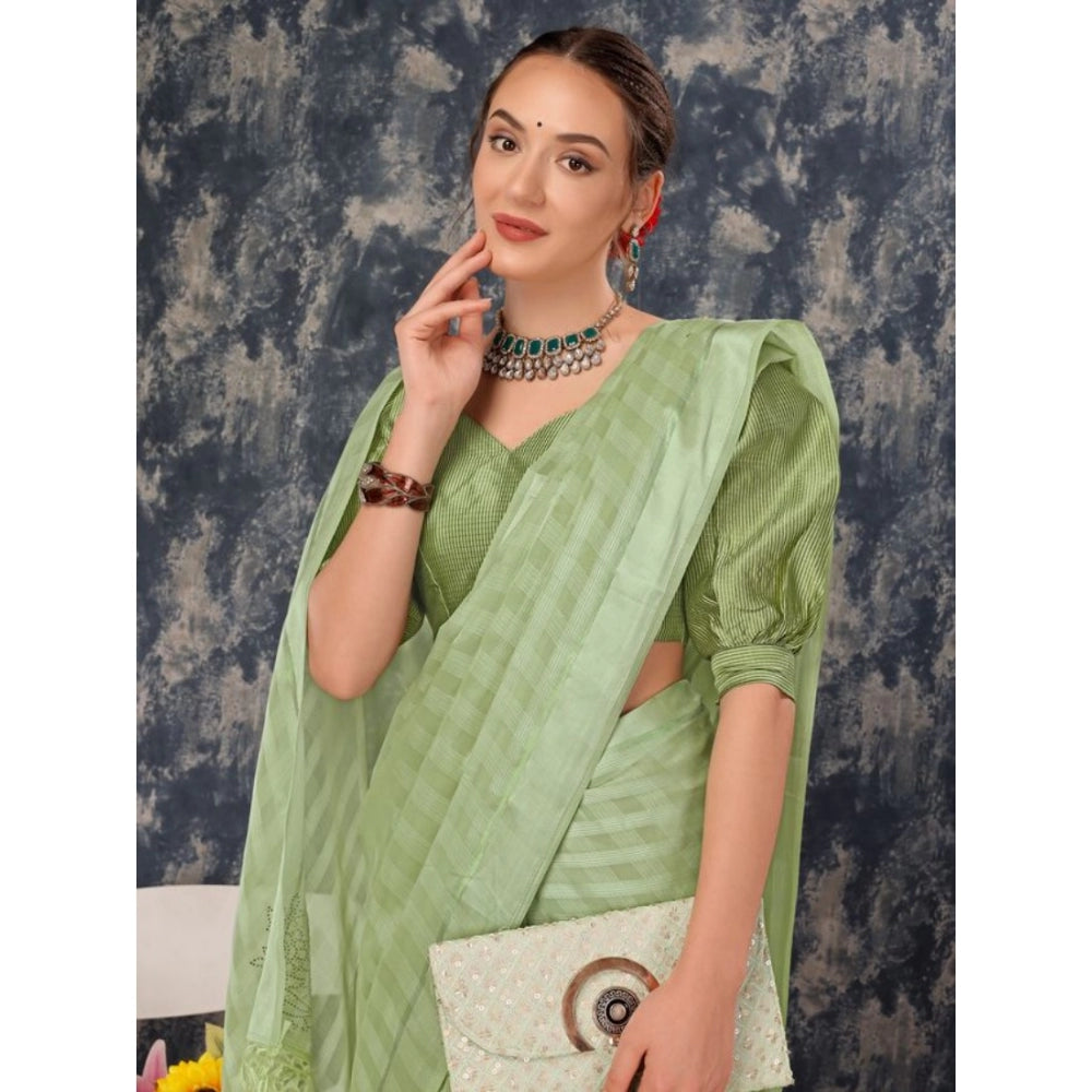 Generic Women's Chiffon Fabric Line Saree With Unstitched Blouse (Green, 5-6 Mtrs) - Noble Nook